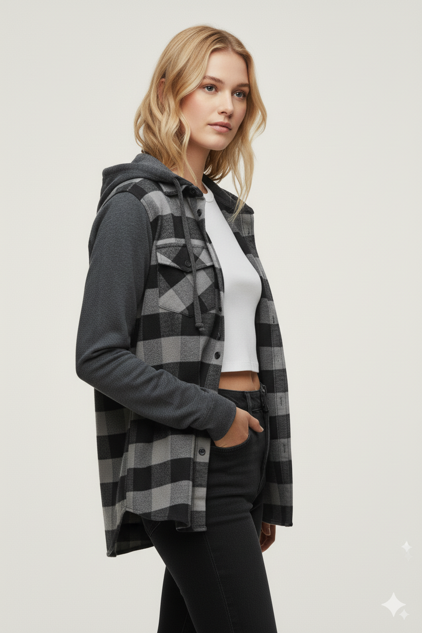 FLANNEL SHIRT WITH DETACHABLE HOOD Unisex