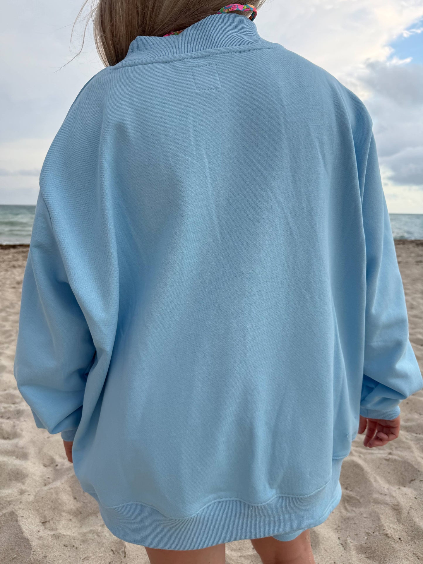Sunkissed Coconut Berry Blue Varsity Sunkissed Embroidered Mockneck Sweatshirt 100% Cotton