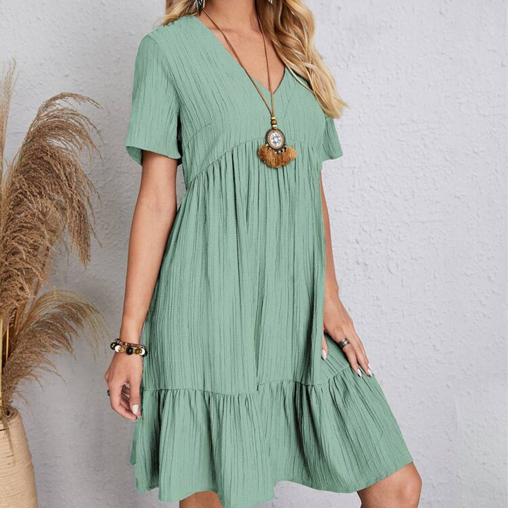 V-Neck Short Sleeves Daily Short Dress