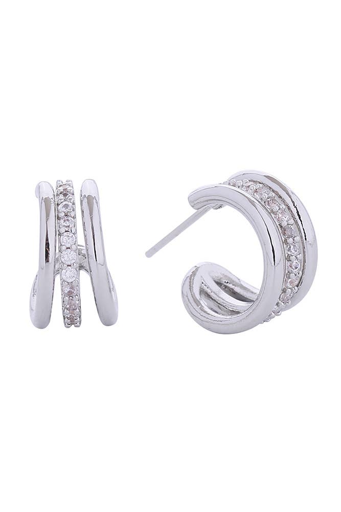 14K Dazzle Trio Hoop Post Earrings