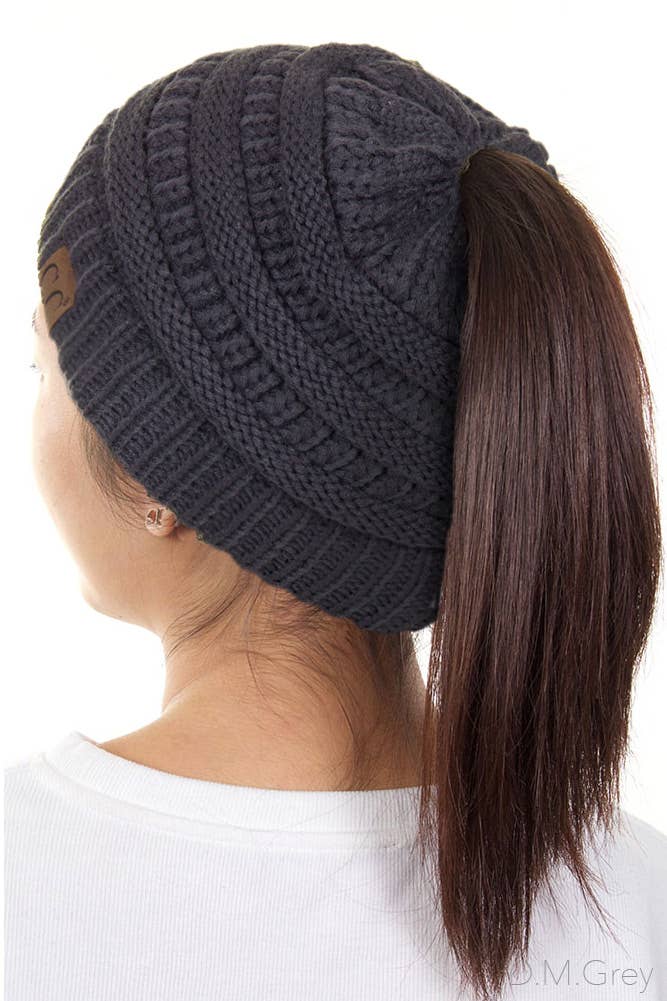 C.C Solid Color Ponytail Messy Bun Beanie