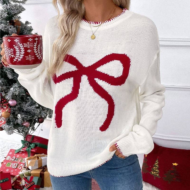 Loose-Fit Long Sleeve Round Neck Christmas Sweater