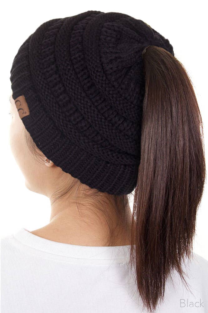 C.C Solid Color Ponytail Messy Bun Beanie