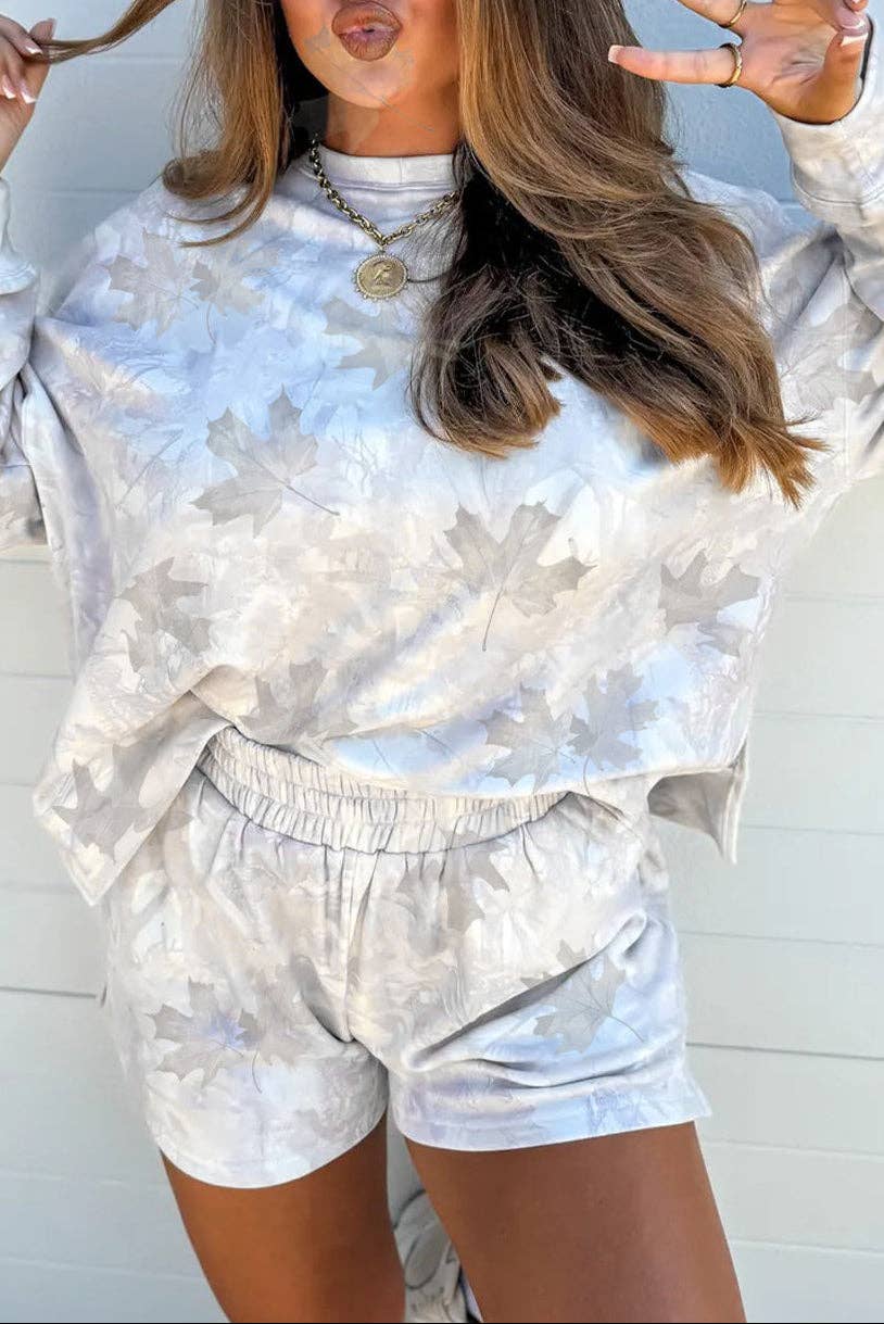 Camo Pullover Top and Elastic Waist Short Set