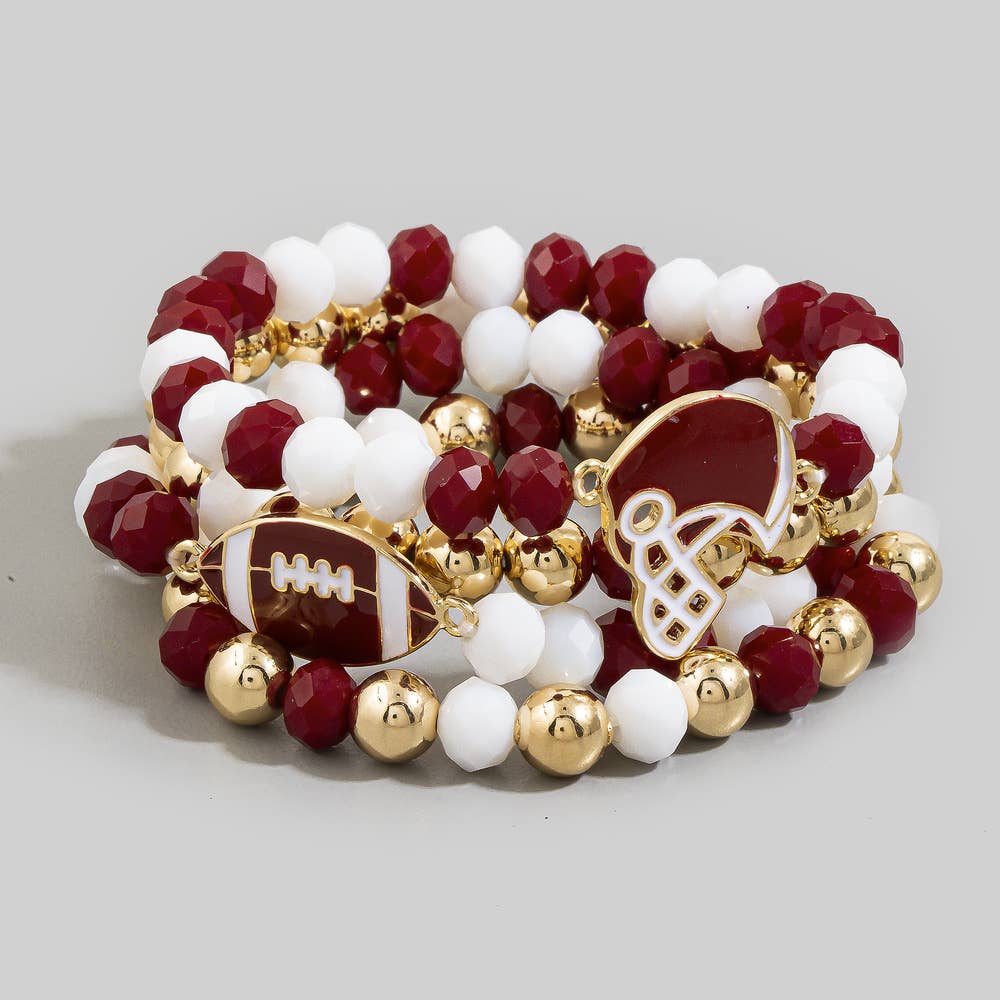 Enamel Football Charm Crystal Bead Bracelet - Red and Black