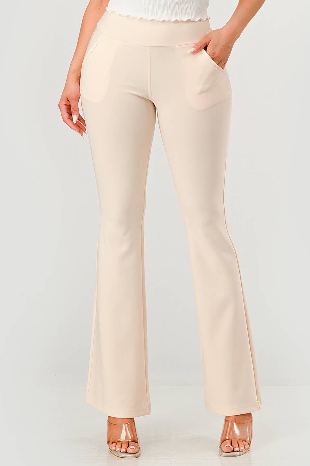 Womens Tummy Control Butt Sculpting Flare Pants With Pockets - Red