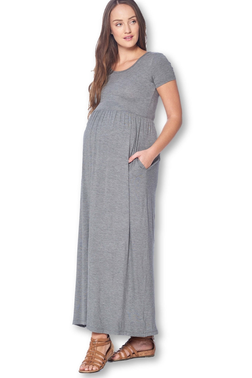 Made in USA - Charcoal Short Sleeve Loose Maternity Dress