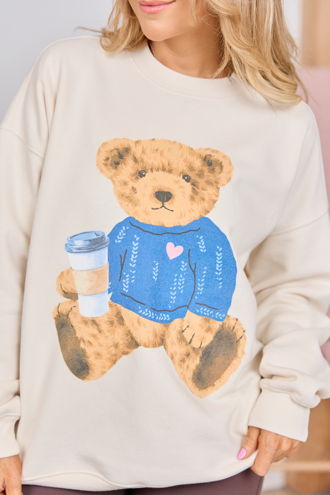 Vintage Teddy Bear Heart Sweater Cream Graphic Sweatshirt
