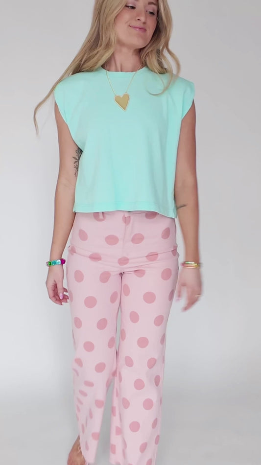 Poppy and Pine Big Polka Dot Stretchy Blush Denim
