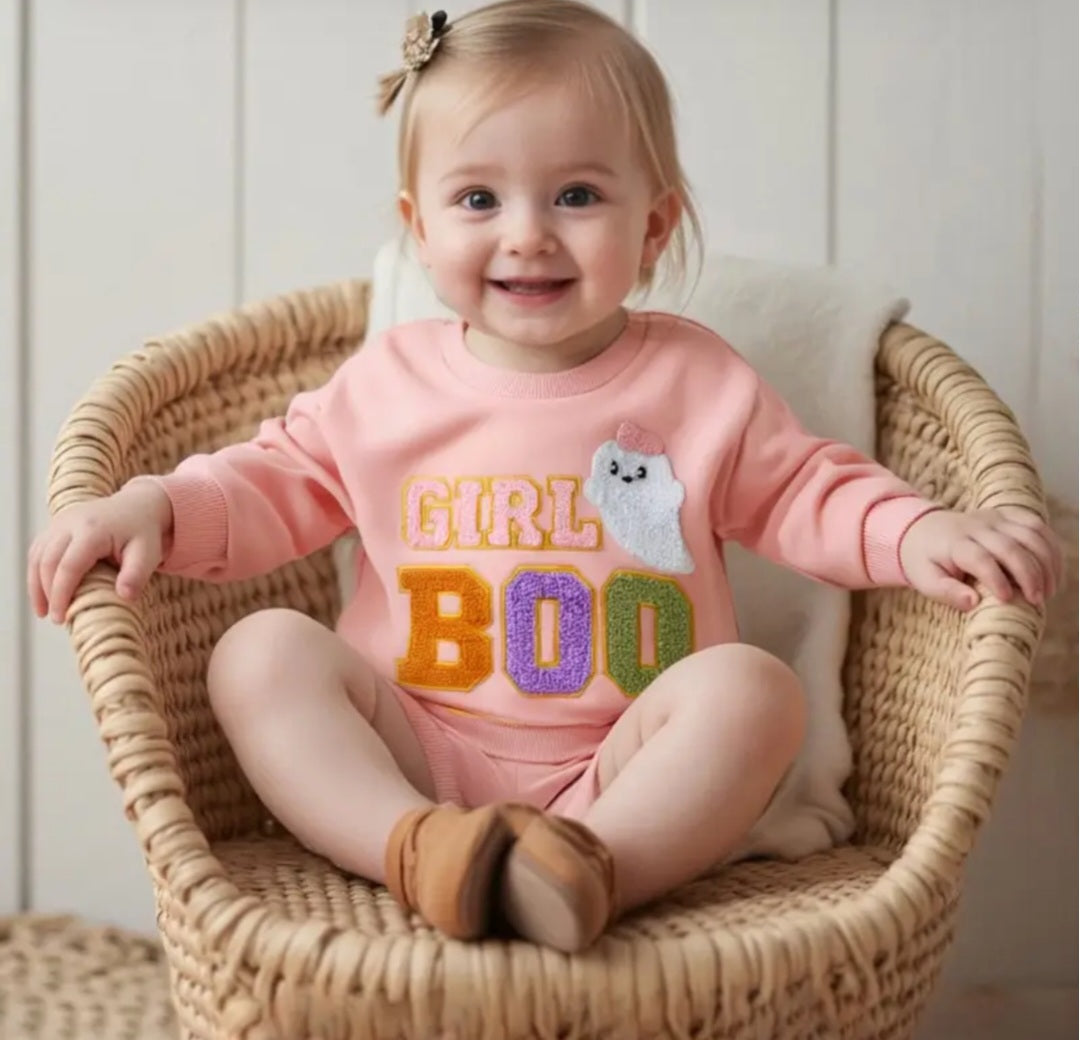 Baby Girls Letter Ghost Embroidered Bodysuit