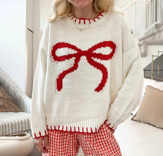 Laid- Back Style Knitted Bow Sweater