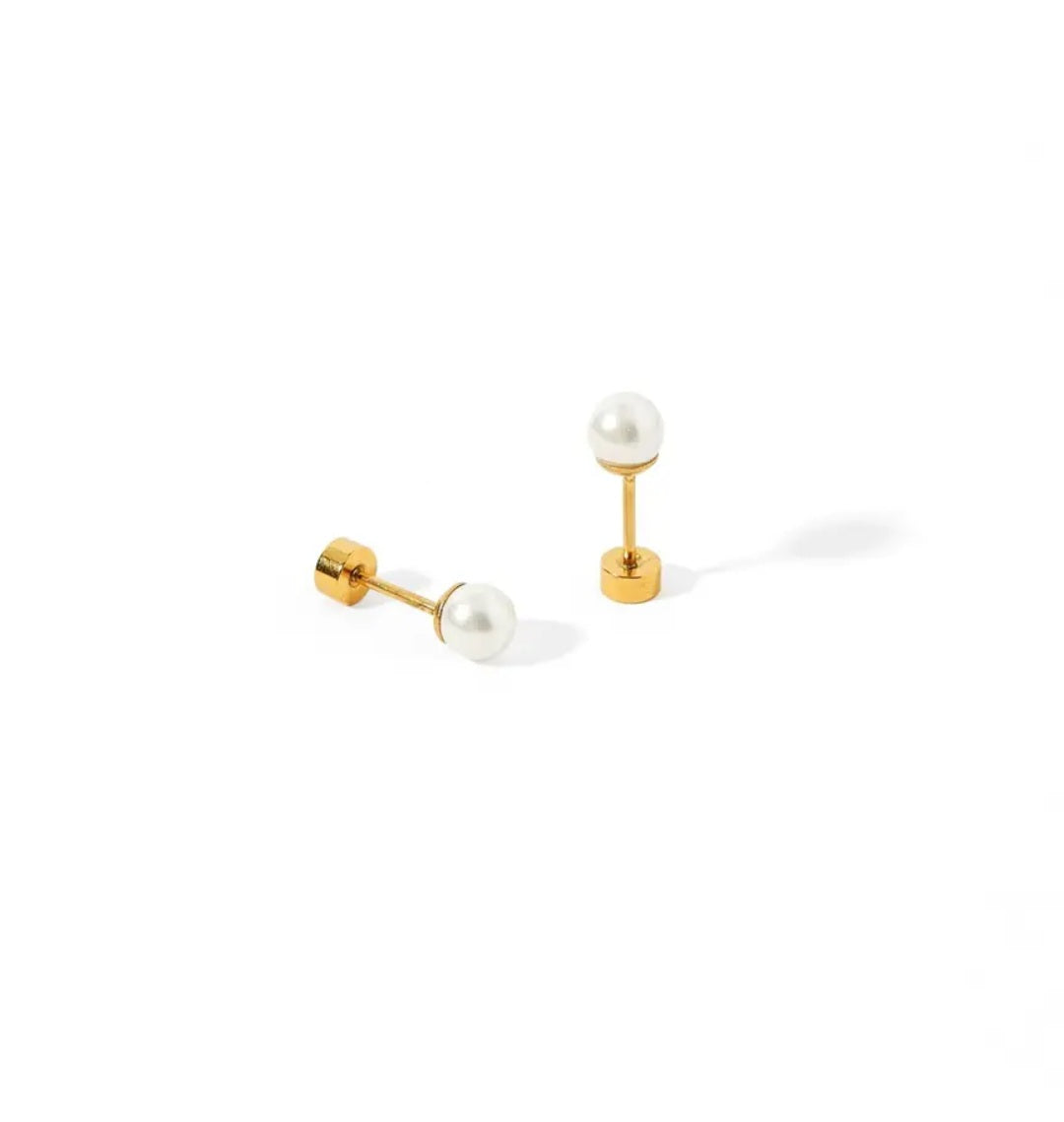 Screwback Stud Earrings- Payton Pearl White 5mm