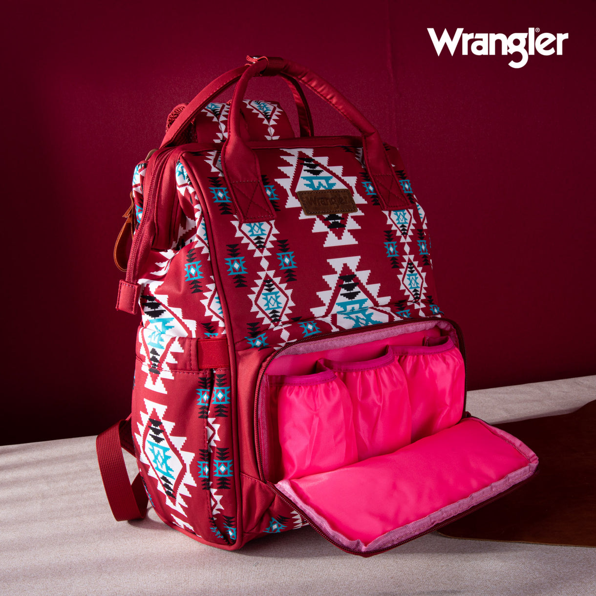 Wrangler Allover Wrangler Aztec Printed Callie Backpack - Burgundy DEAL OF THE DAY