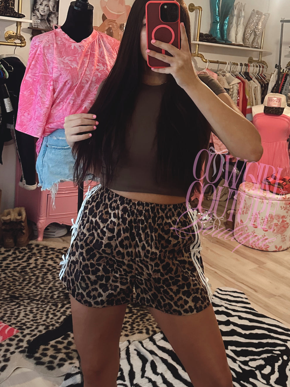 Custom Leopard bow stripe athletic shorts