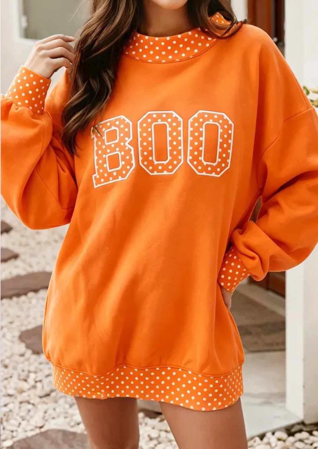 Polka Dot Contrast Holiday Mock Neck Sweatshirt