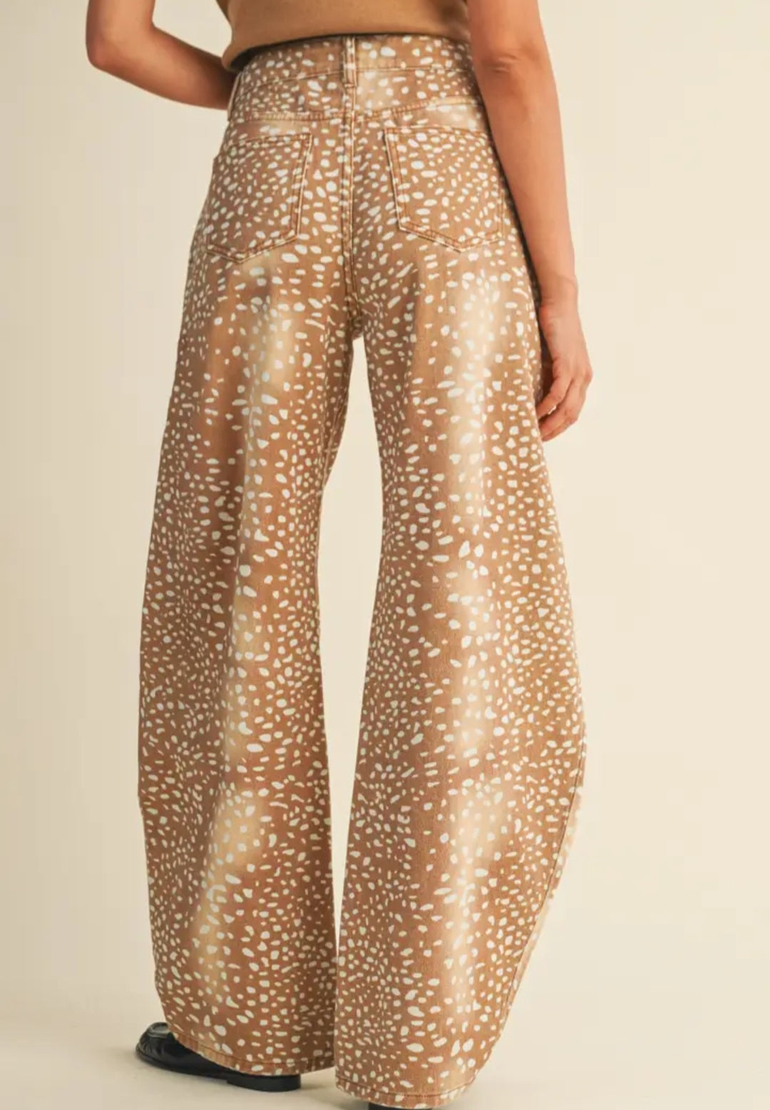 Deer Print Loose Fit Barrel Denim Jeans