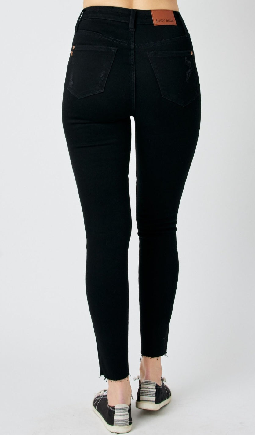 Judy Blue Black High Waist Heavy Destroy Raw Hem Skinny