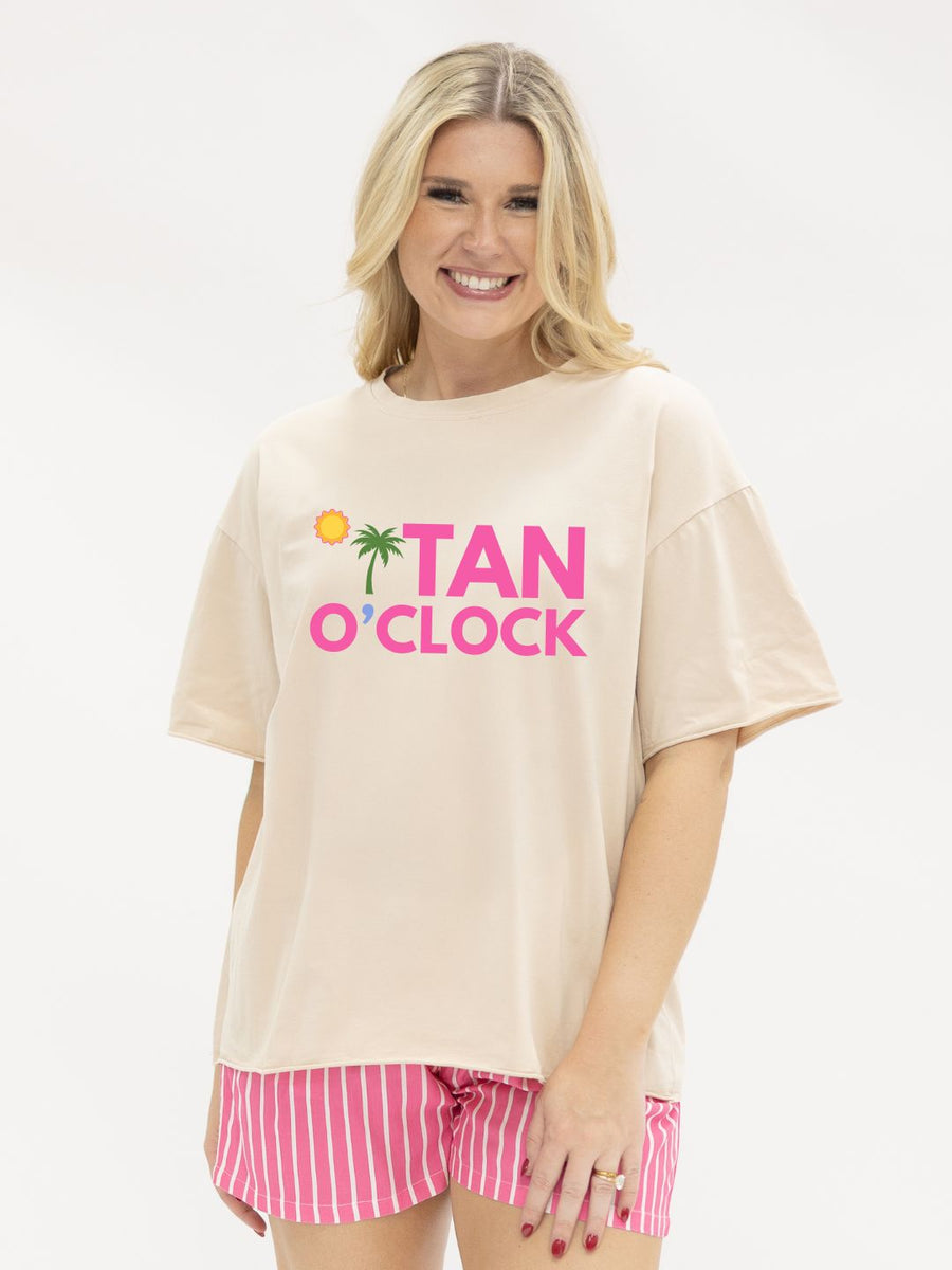 Grace & Emma Tan O'clock On Beige Relaxed Fit Tee
