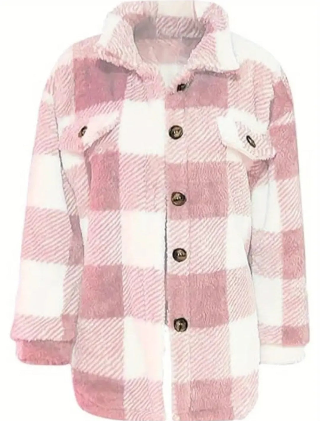Women's White/Pink Fluffy Shacket