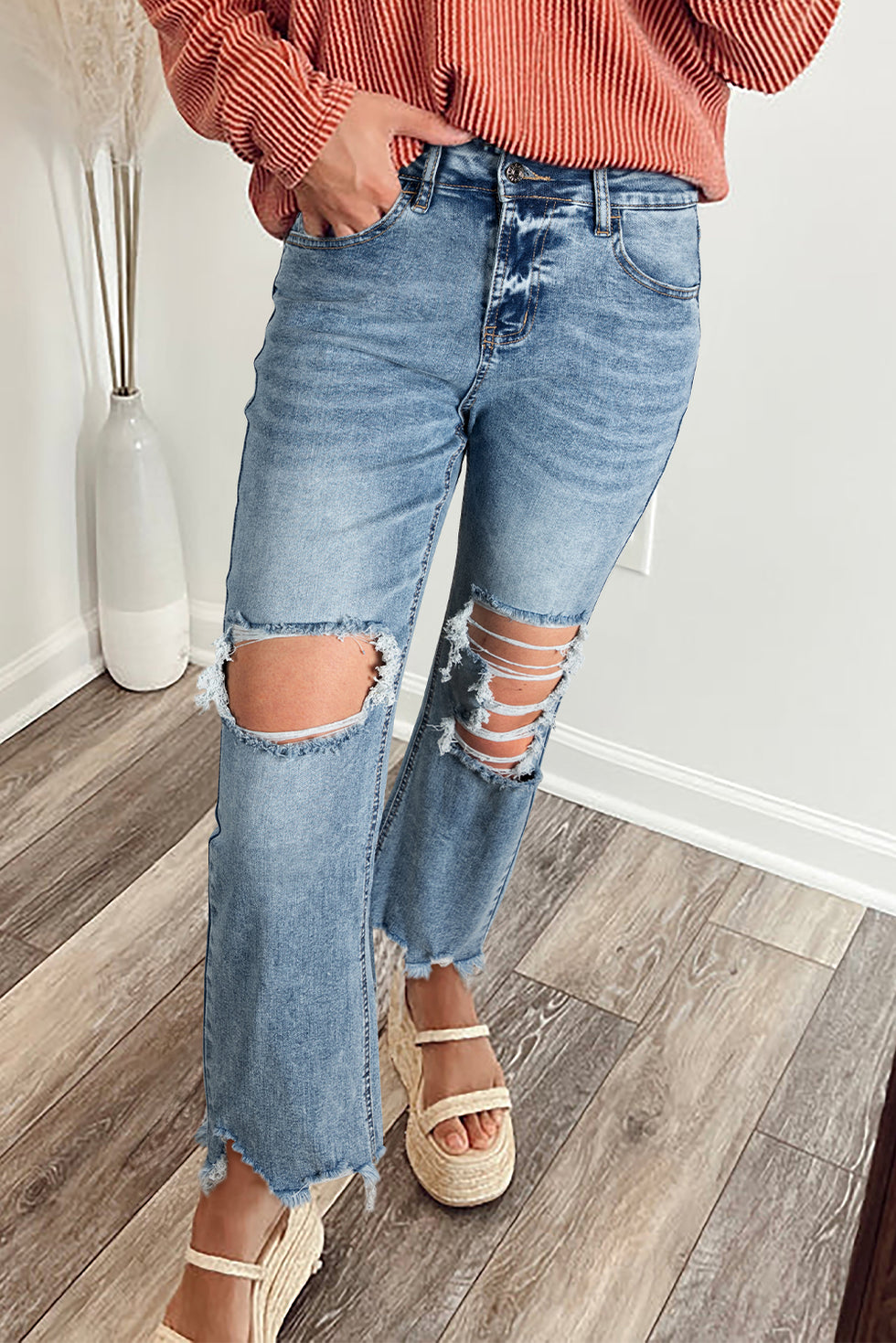 Raw Hem Ripped Flare