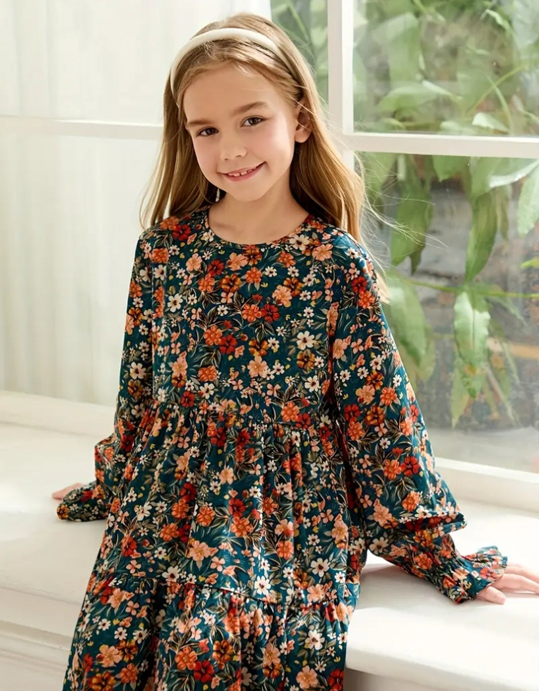 Floral Print Ruffle Sleeve Dress for Girls