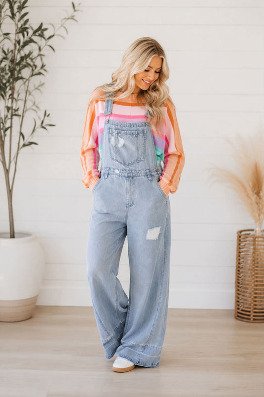 Blue Retro Distressed Overalls