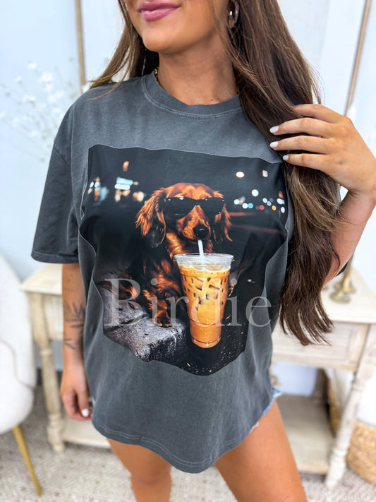 Birdie Iced Coffee Weenie Graphic Tee on Pepper