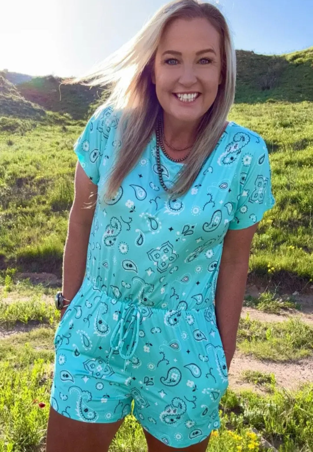 Bandana Babe Turquoise Romper