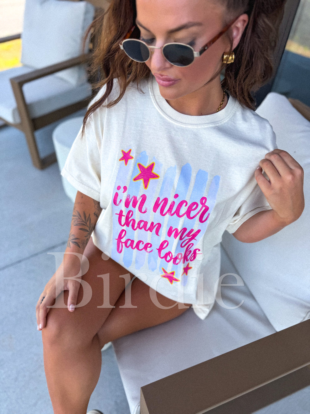 Birdie Nicer Than My Face Graphic Tee on Ivory Preorder