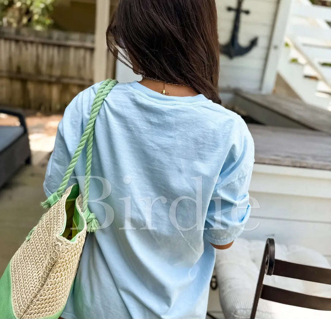 Birdie Bubblegum Crab Graphic Tee on Chambray