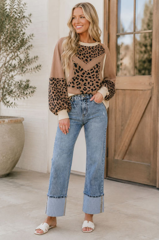 Cuffed Straight Loose Jeans