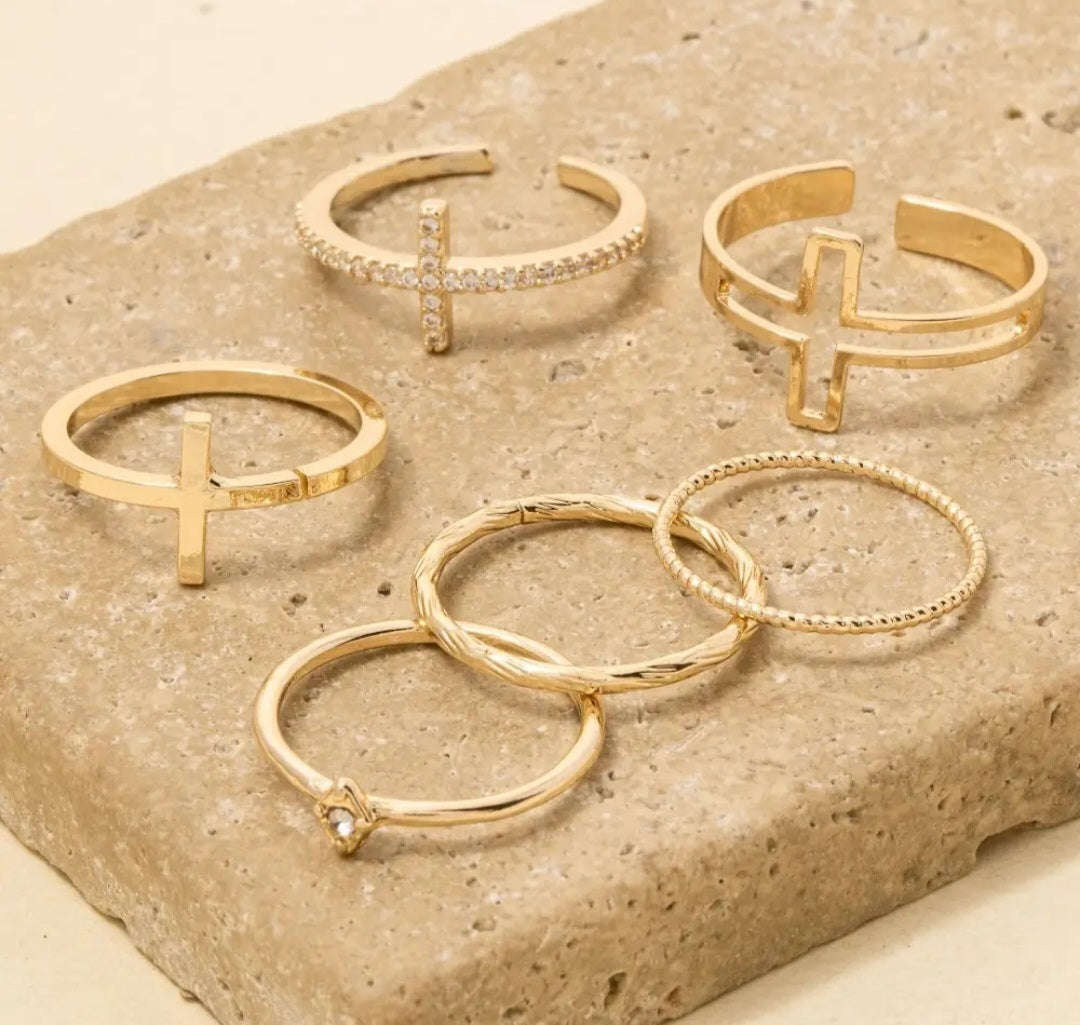 Six Piece Assorted Cross Rings Set