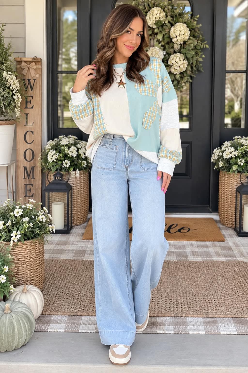 Blue Plaid Patchwork Top