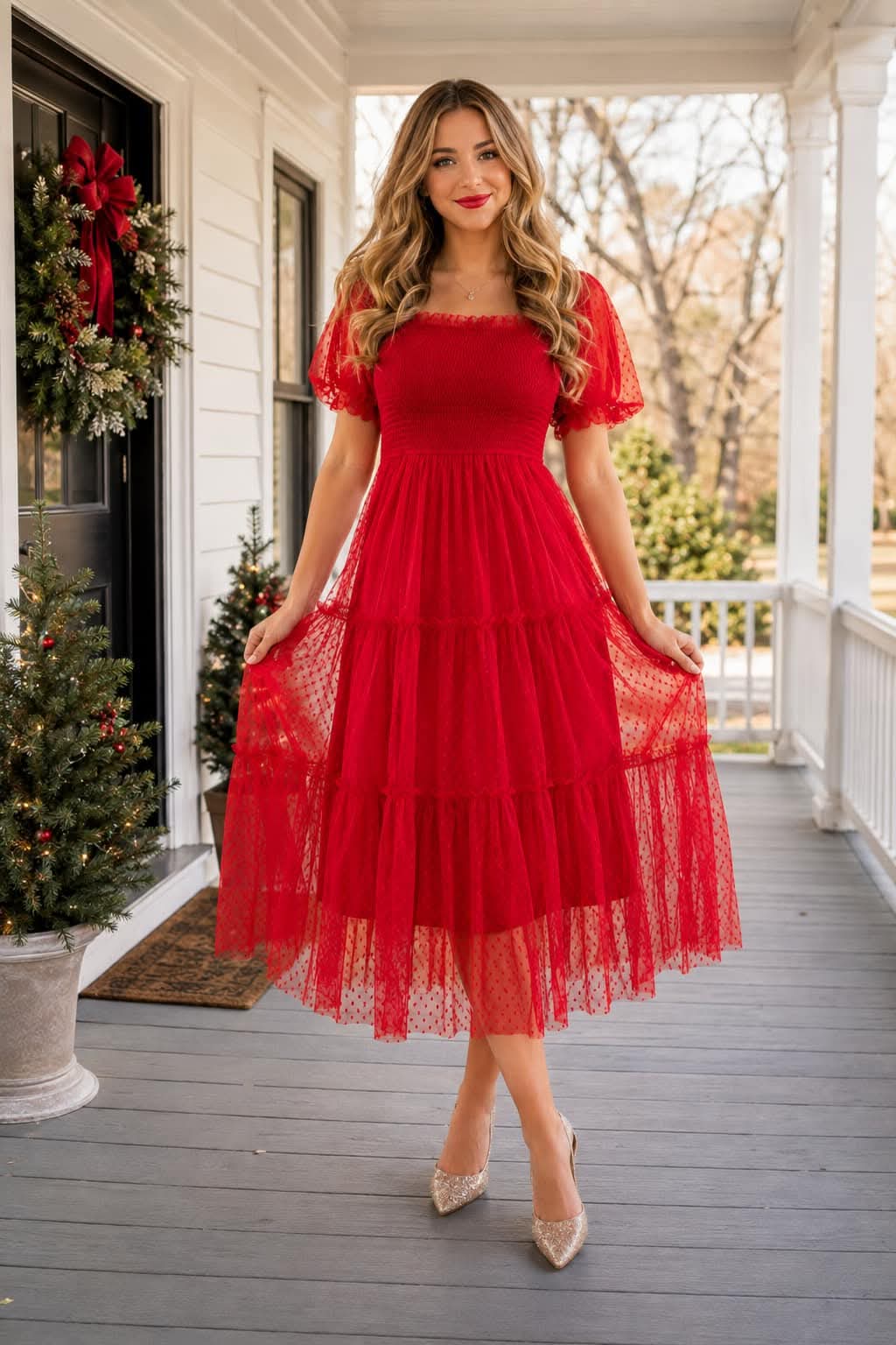 Red Tiered Ruffle Dress