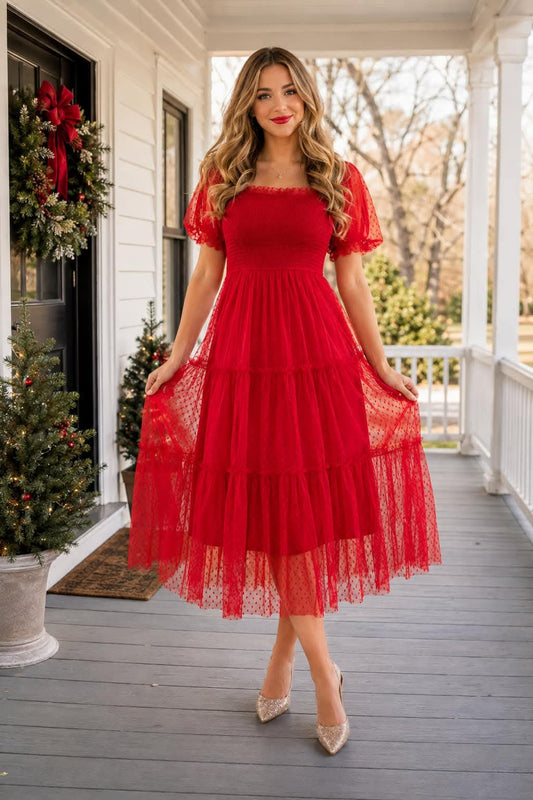 Red Tiered Ruffle Dress
