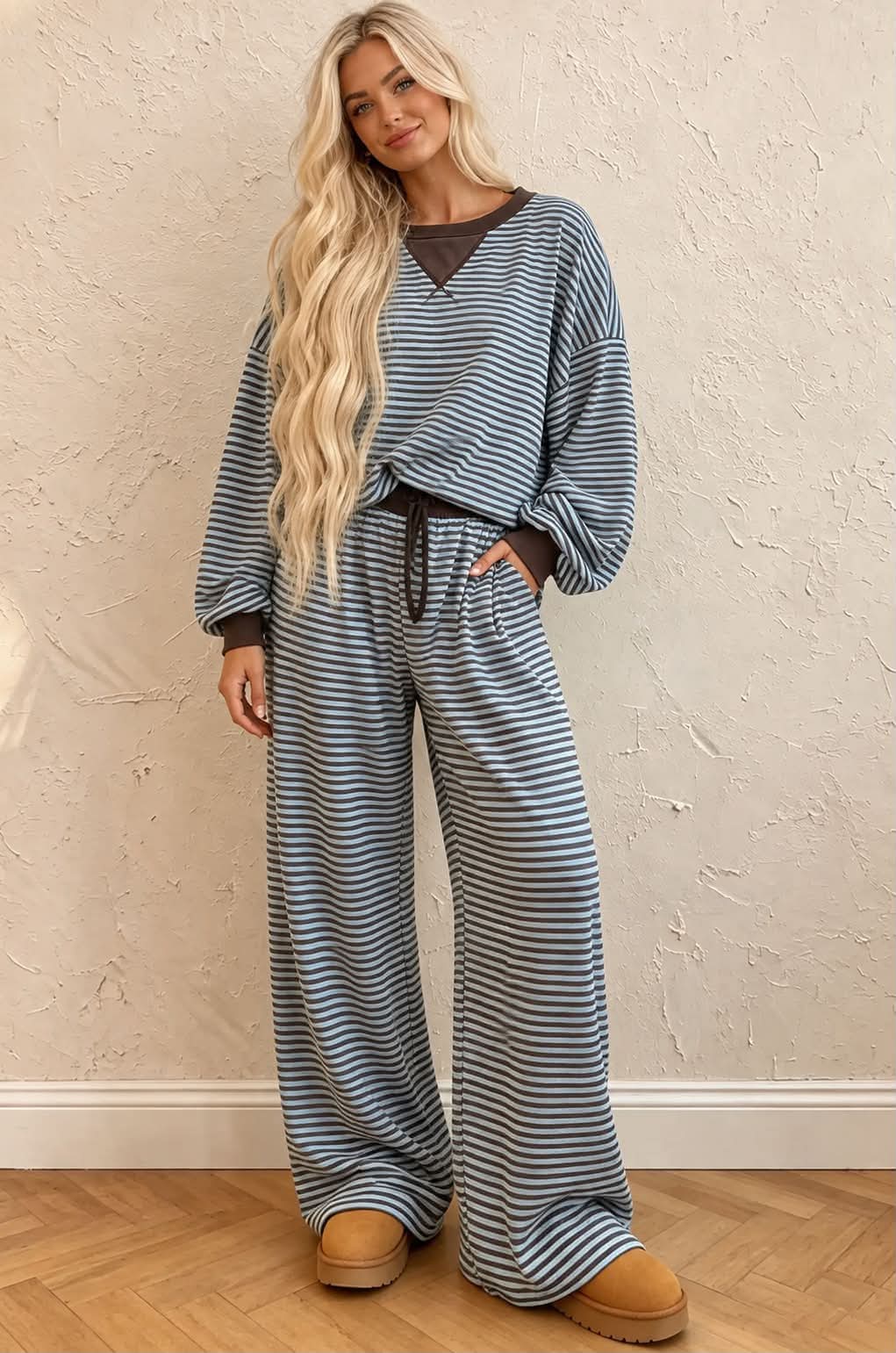 Brown Striped Two Piece Set