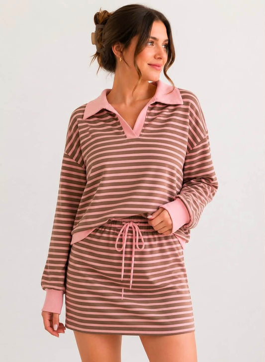 Brown Stripe Skort Set