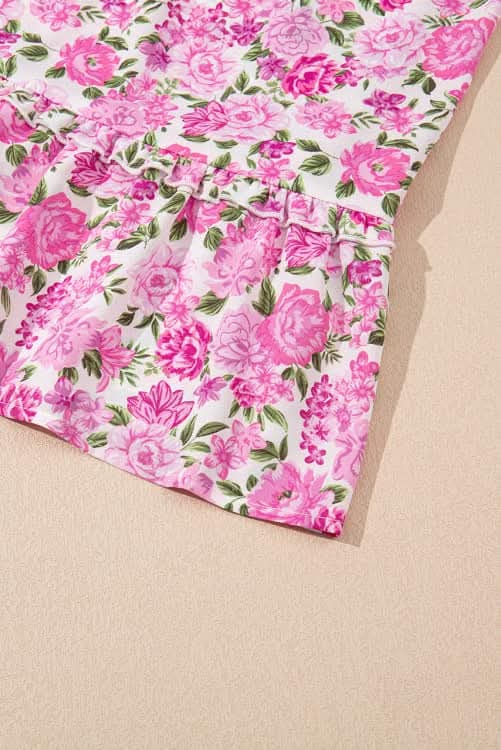 Pink Floral Puff Sleeve Maxi