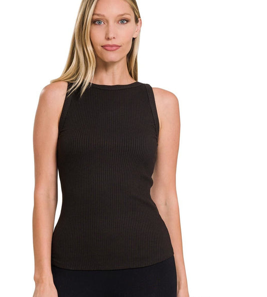 Zenana Soft Ribbed Tight Crew Neck Tank Top