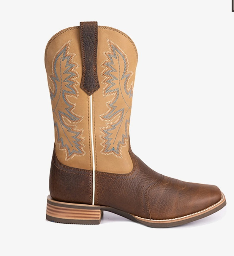 Western Men's Embroidered Wide Toe Cowboy Full Grain Leather Boots