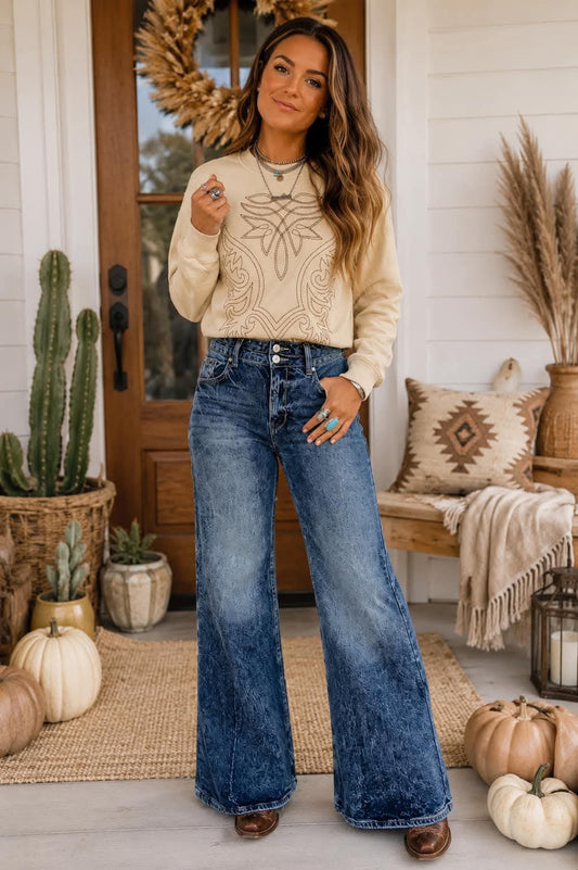 Dark Blue Acid Wash Jeans