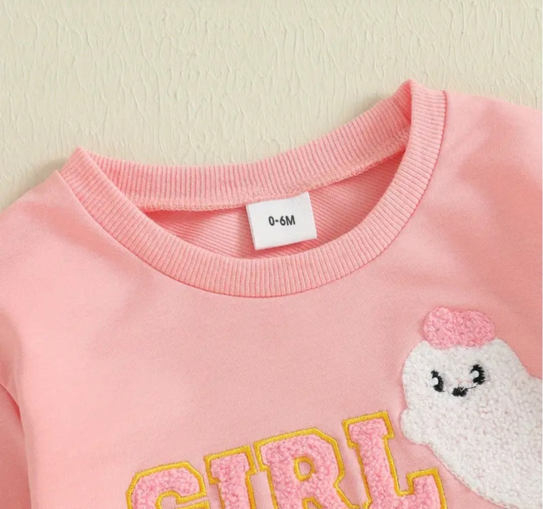 Baby Girls Letter Ghost Embroidered Bodysuit