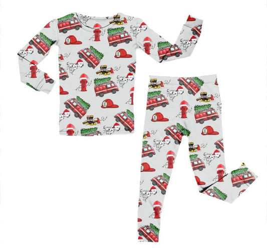 Miller & Co. Bamboo Two Piece Pajama Set- Christmas Fire Trucks