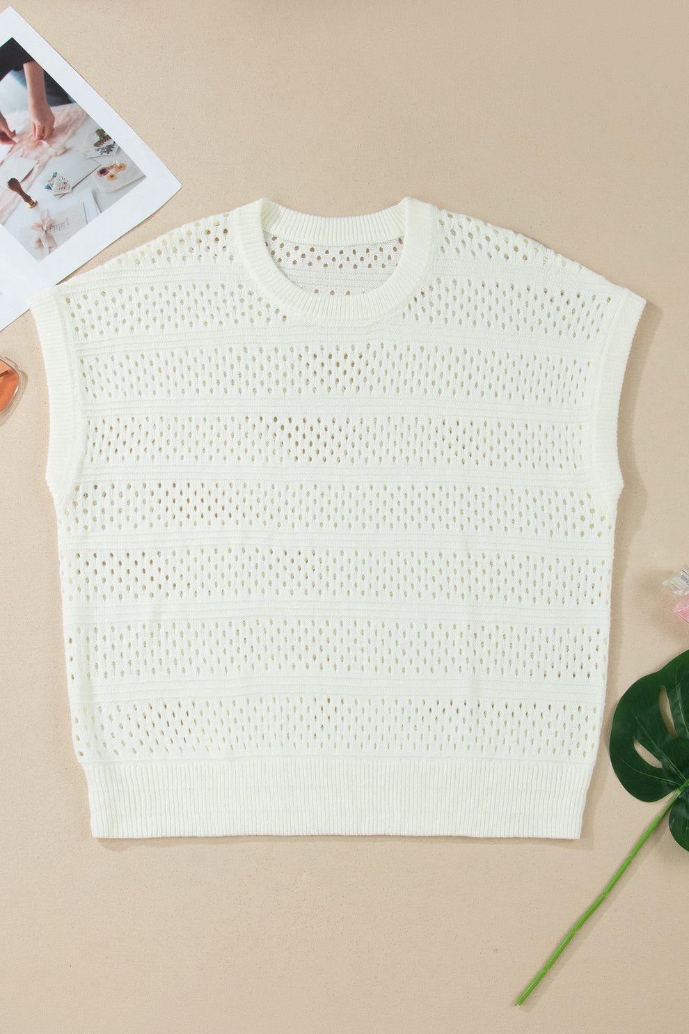 White Plus Hollow Dolman Sweater