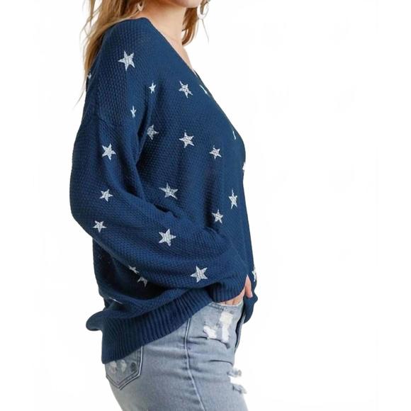 Umgee Star V- Neck Sweater