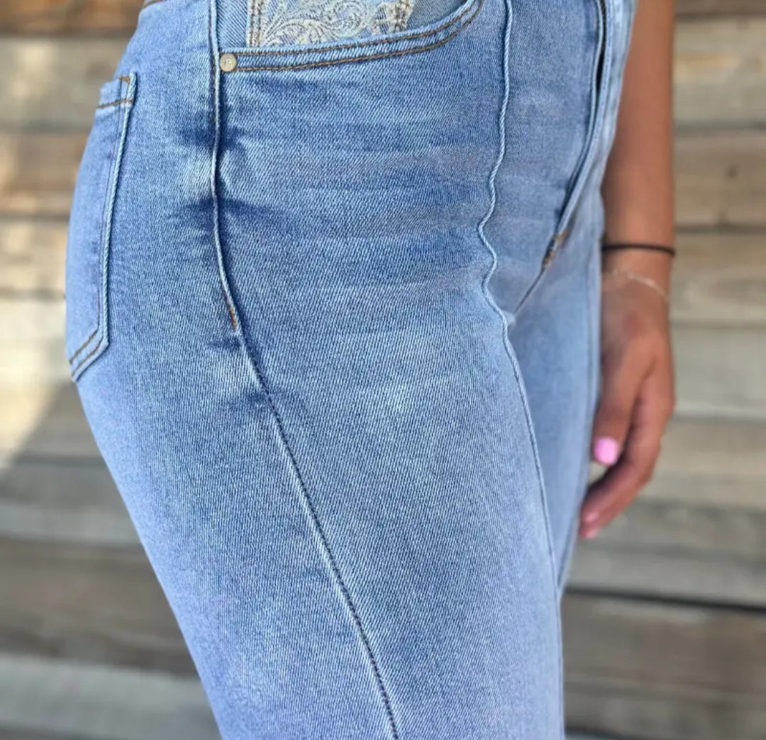 Kreek Embroidered Cuffed Jeans