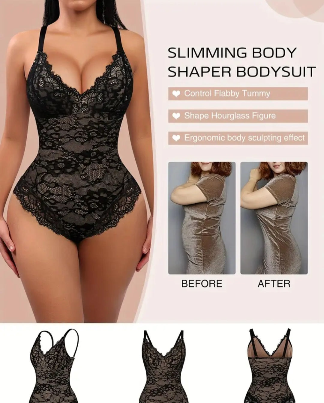 Women's Elegant Tummy Control Lace Bodysuit