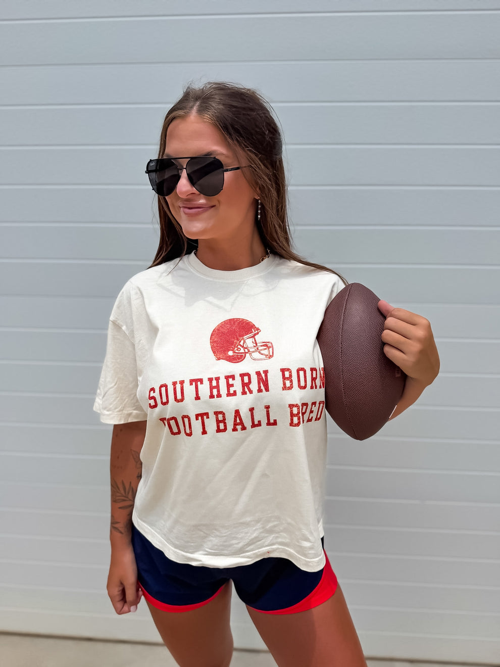 Birdie Southern Born Boxy Graphic Tee on Ivory