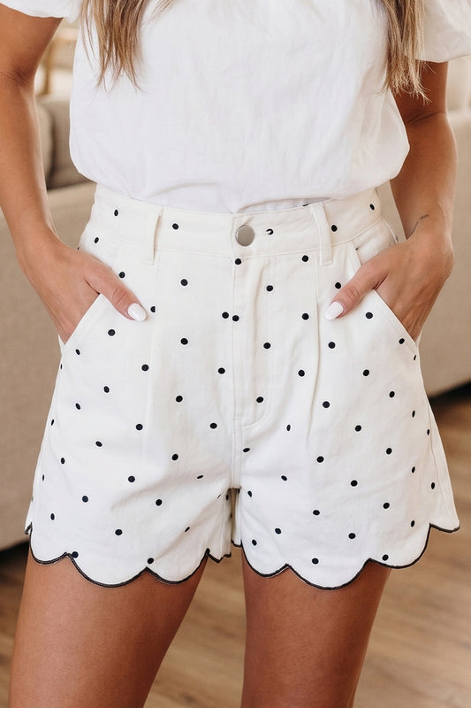 White Polka Dot Scalloped Short