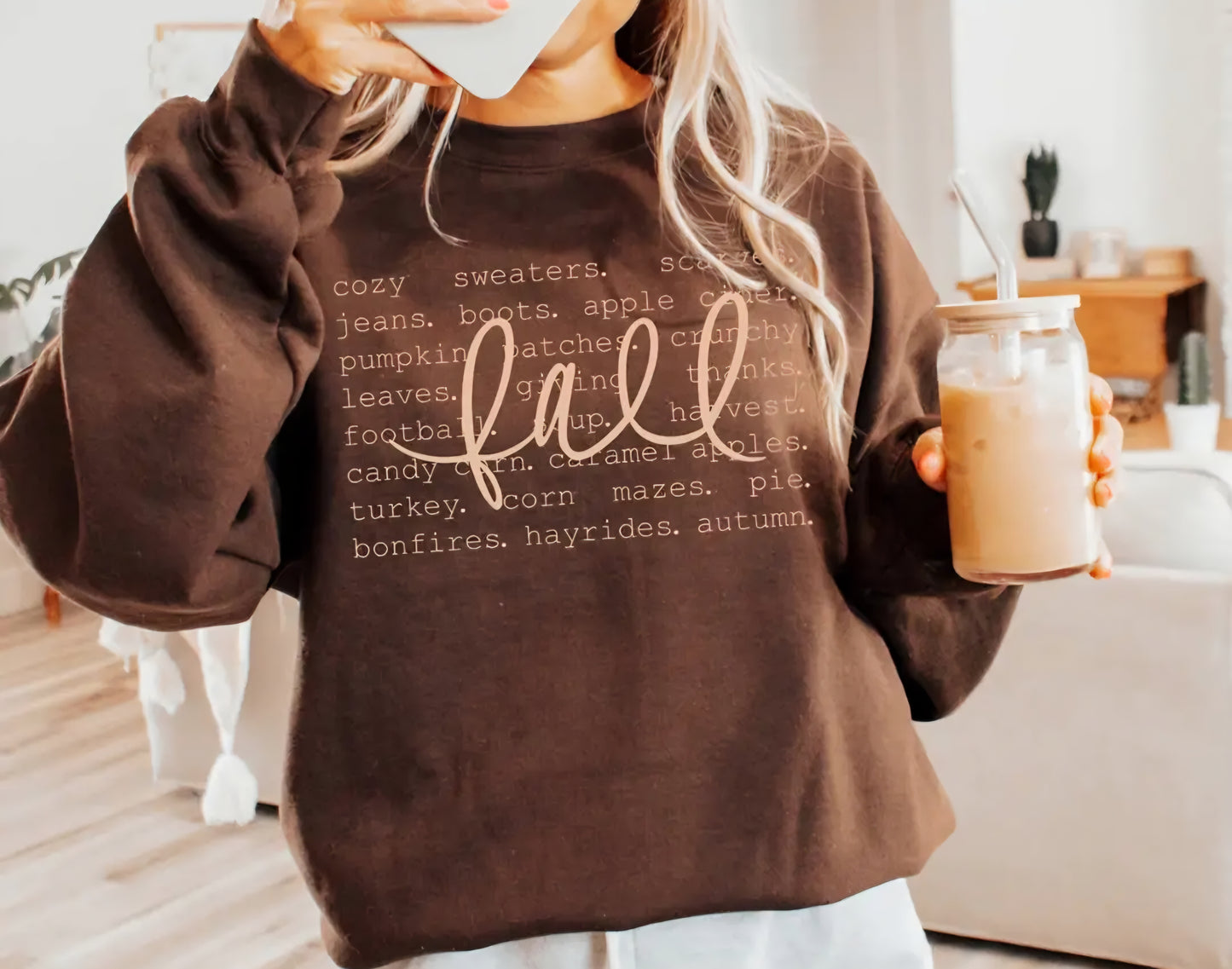 Fall Words Graphic Long Sleeve Sweatshirt